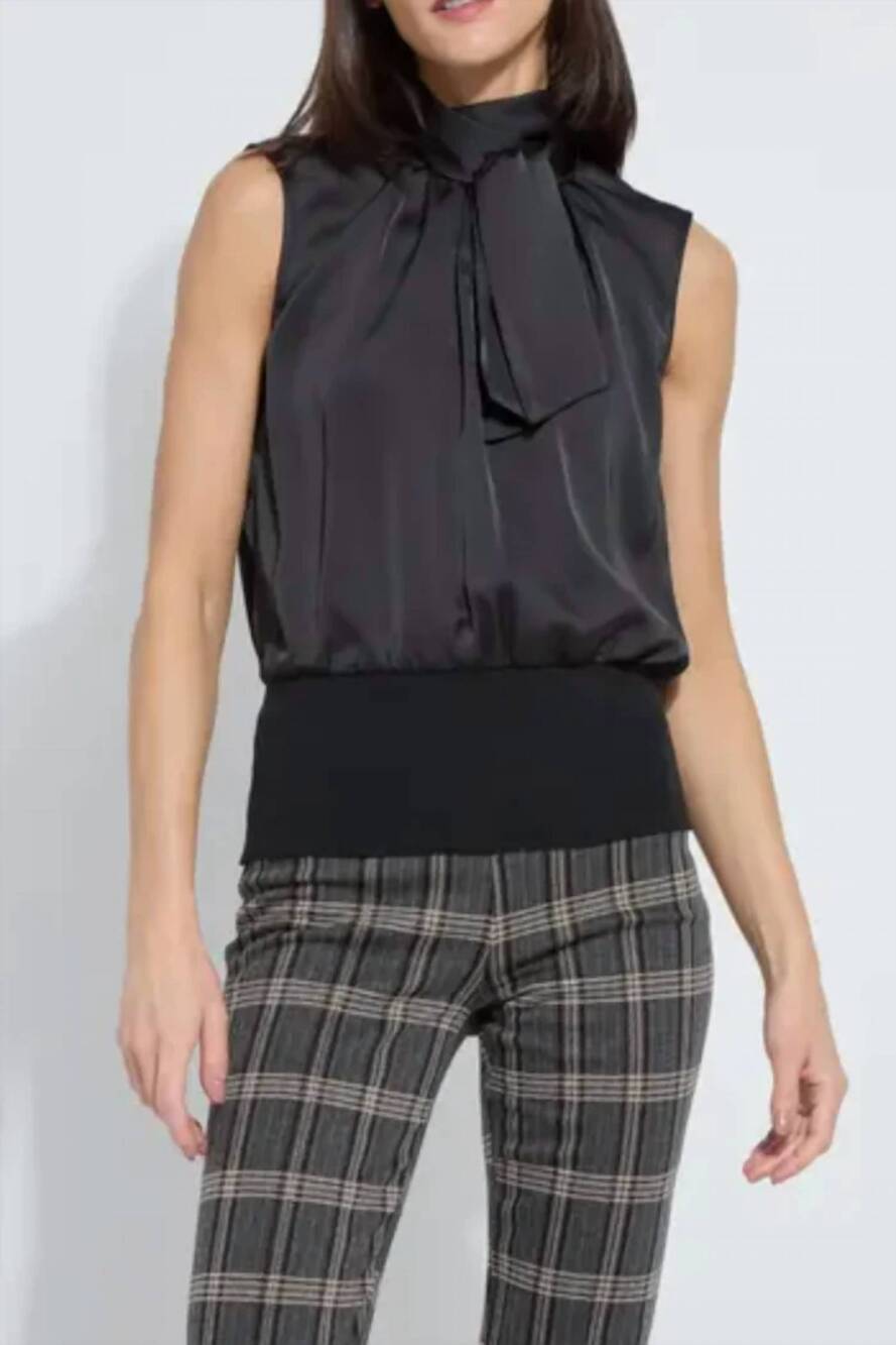 NEW LYSSE indira mixmedia scarf blouse in black